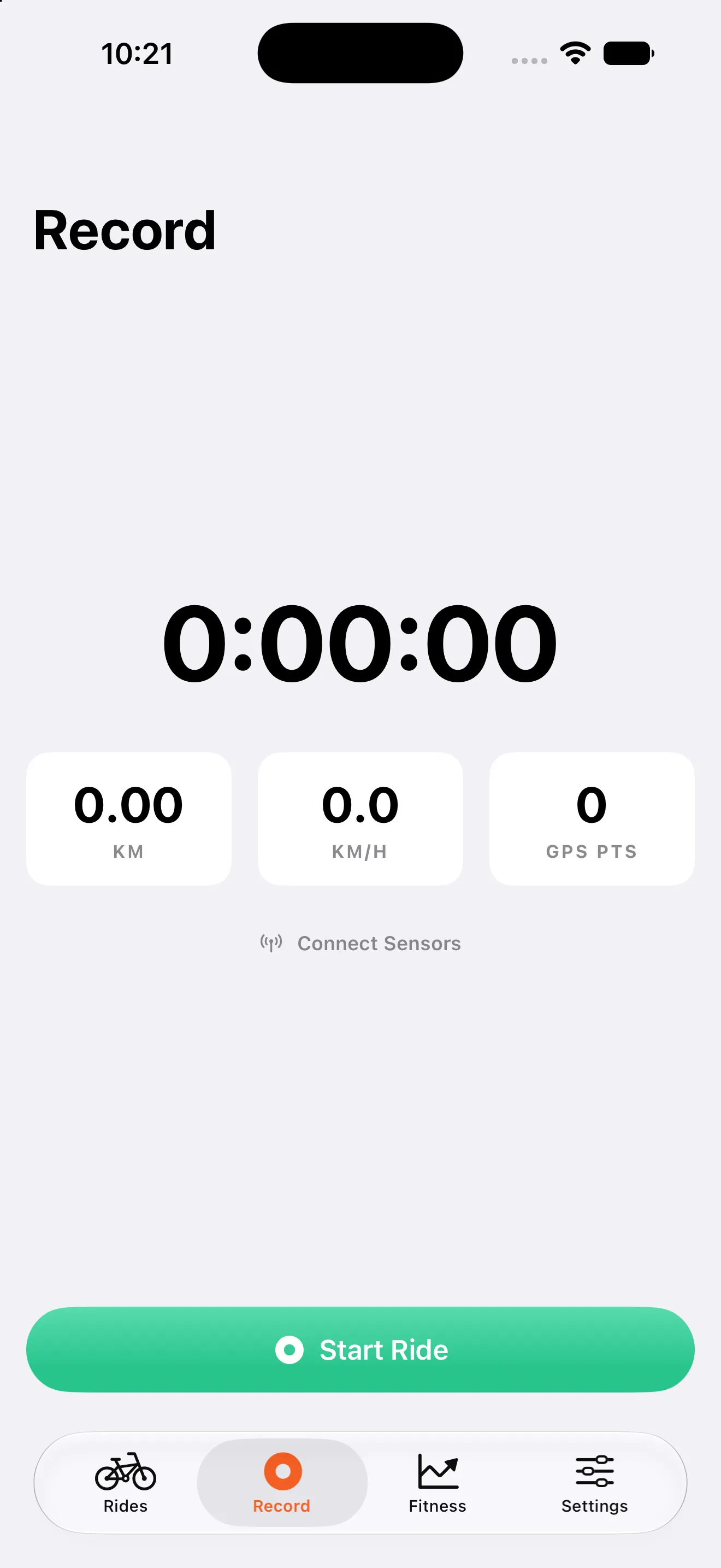 Velolytica record screen showing live ride recording controls.